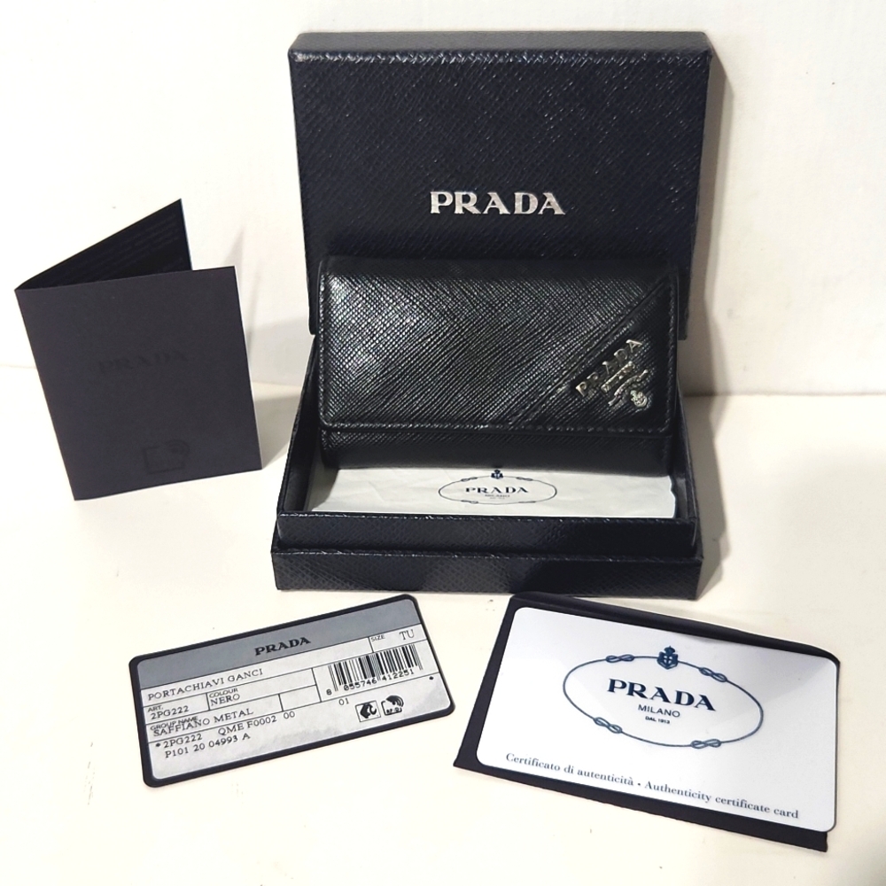 NEW! PRADA Authentic Saffiano Leather Black 6-Hook Key Case 2PG222 with Box - Picture 16 of 16
